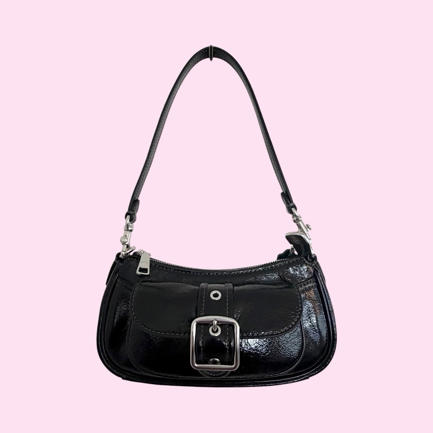 AUTHENTIC COACH ASHTON MINI SHOULDER BAG | BLACK GLAZED LEATHER SILVER HARDWARE