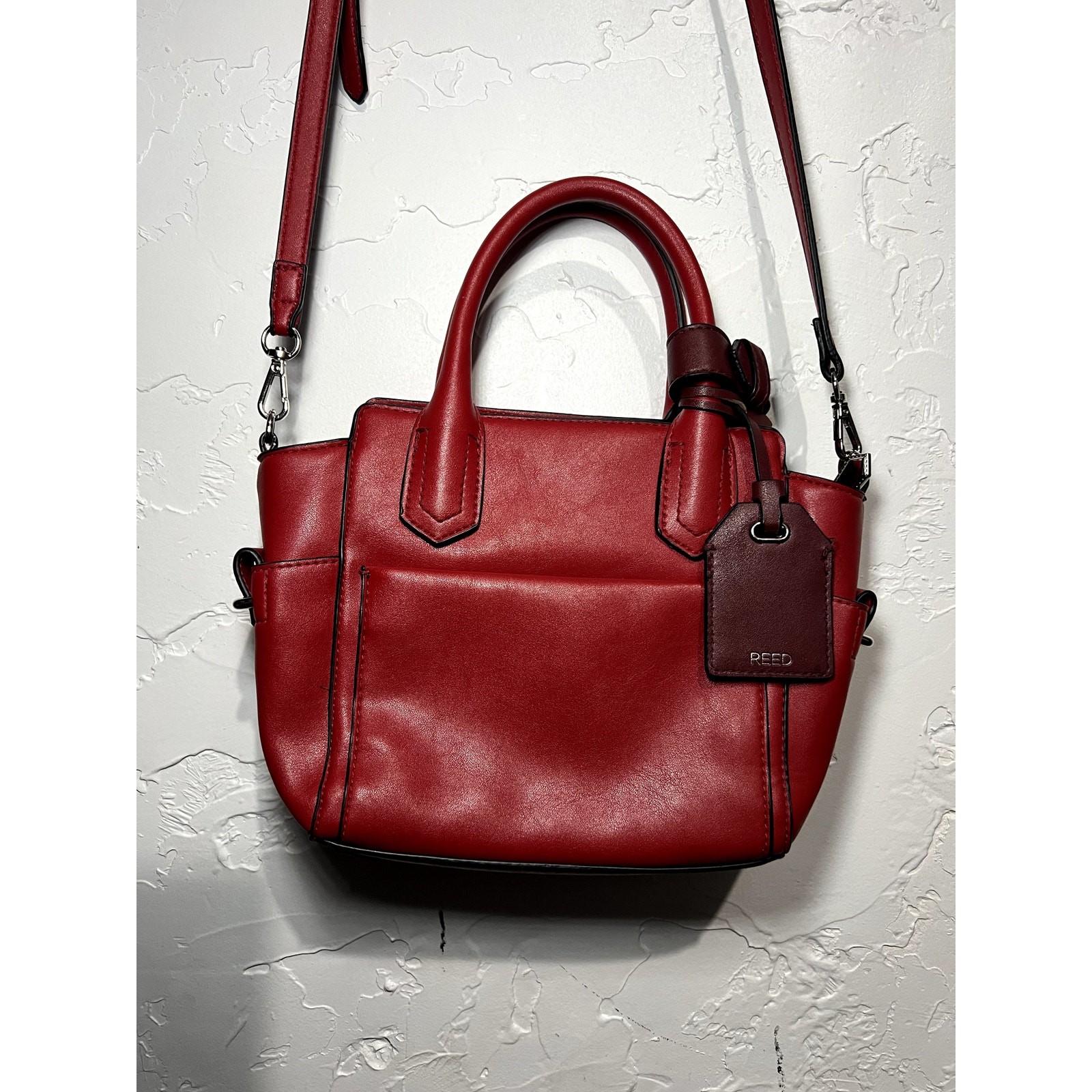 Reed modern american luxury cherry red leather mini tote handbag purse