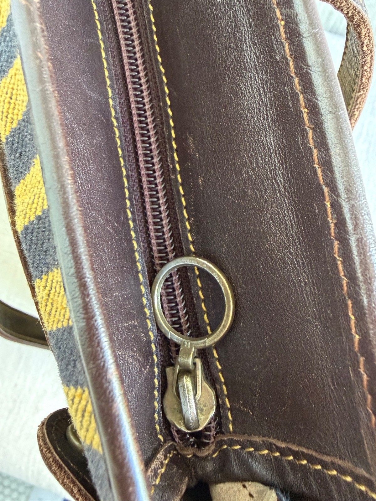 Cotton Twill Striped Bag with leather trim by Spanish saddle maker Sayra