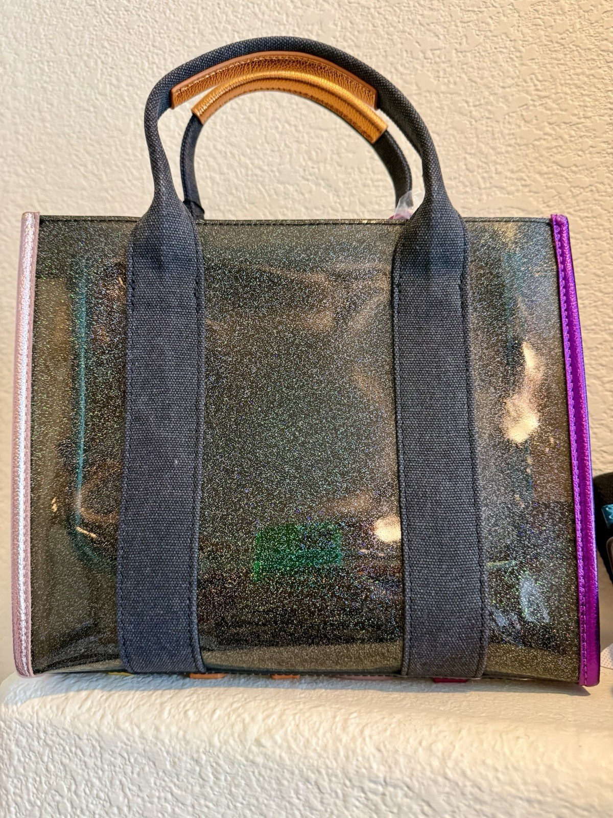 Kurt Geiger London Southbank Vinyl Small Tote Black Glitter