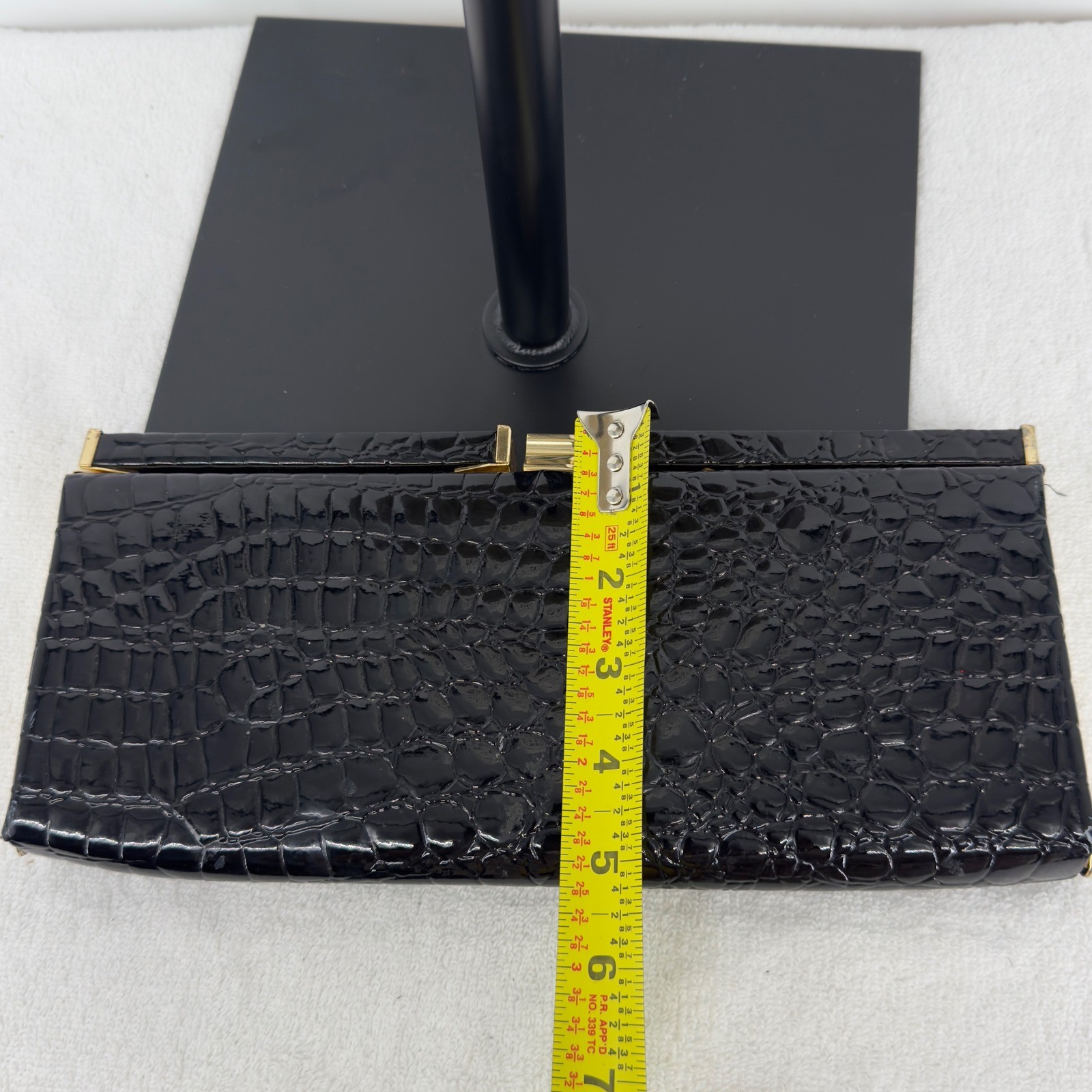 Joan Rivers Classics Collection Black Croc Embossed Patent Evening Clutch Bag