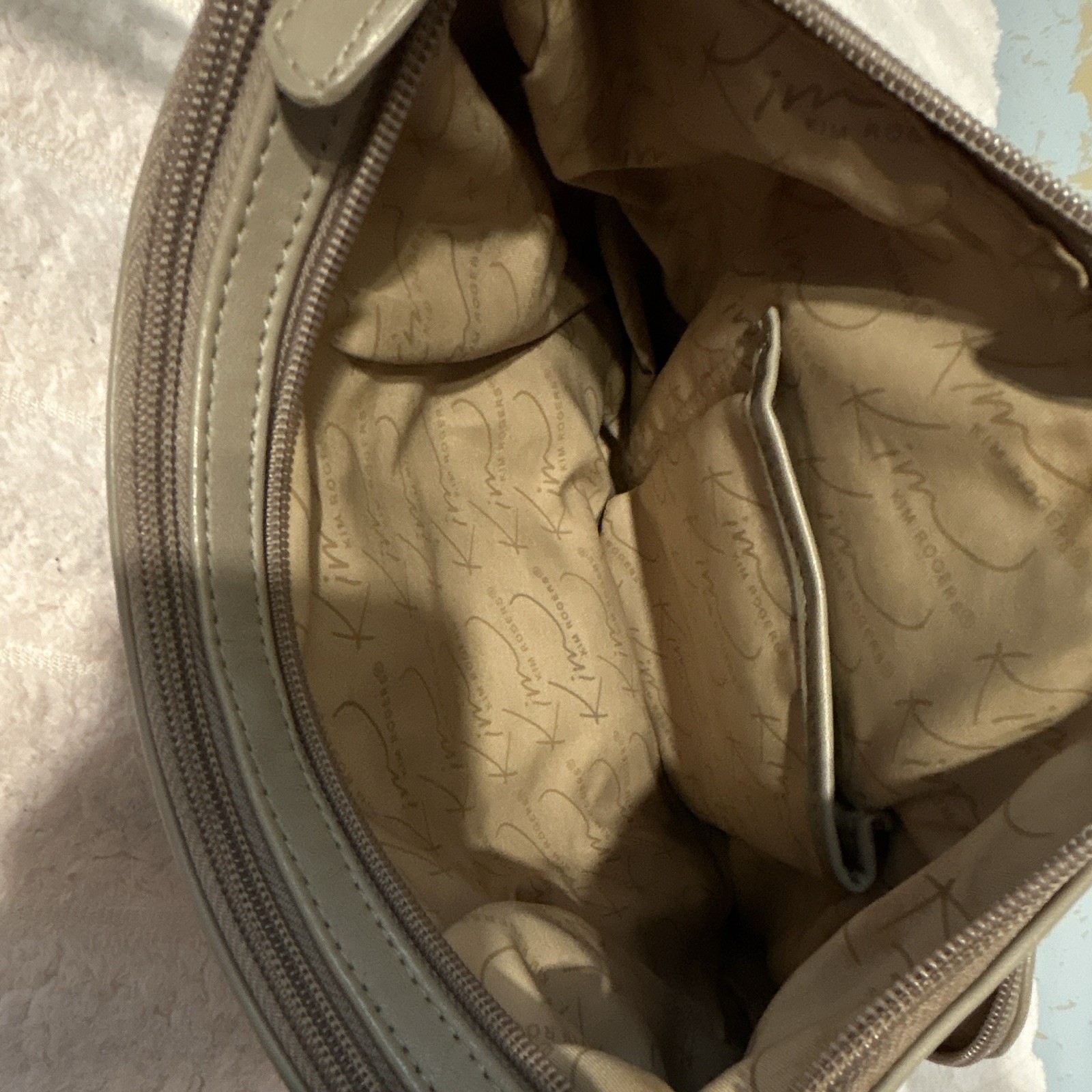 Kim Rogers Gray Logo Shoulder Bag Zip/Magnetic Snap Lined Pockets