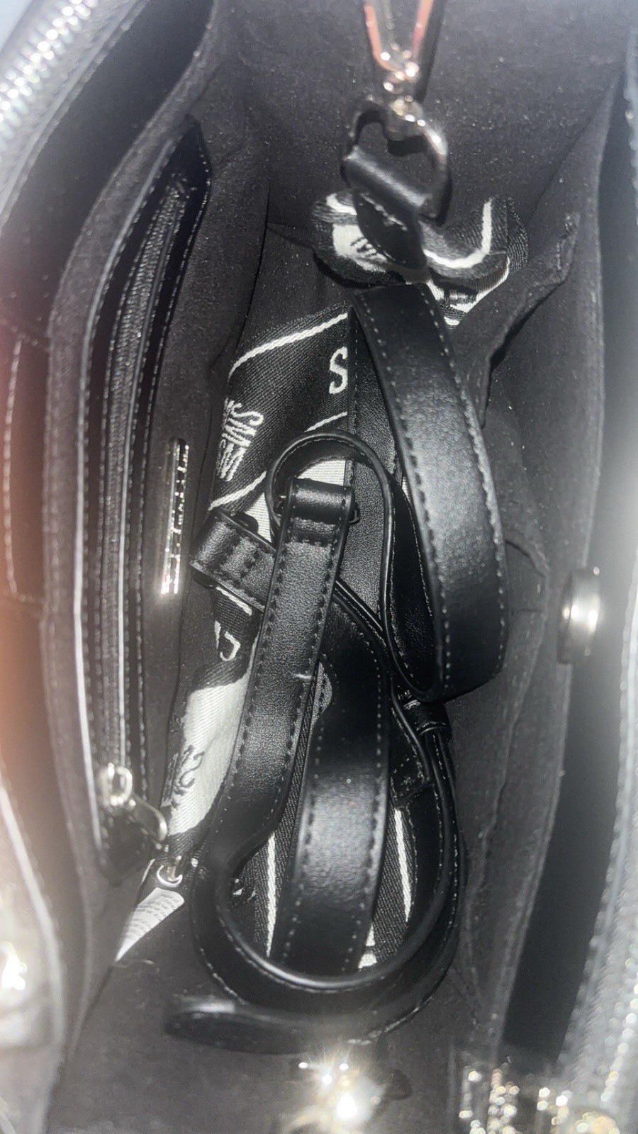 Steve Madden Black Logo Small Crossbody Top Handle Bag Zip Detachable Strap