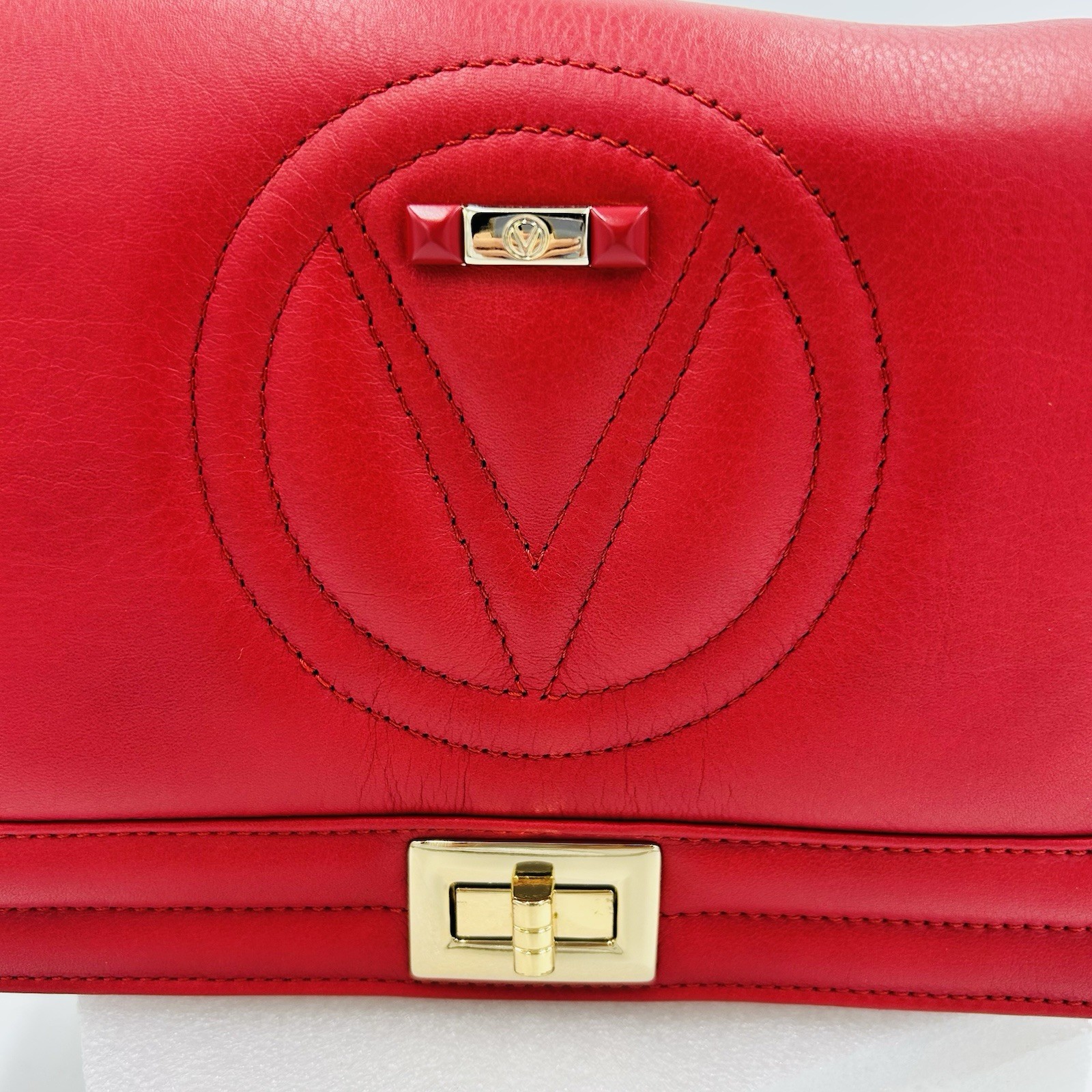 Valentino By Mario Valentino Alice Signature Lipstick Red Gold Shoulder Bag