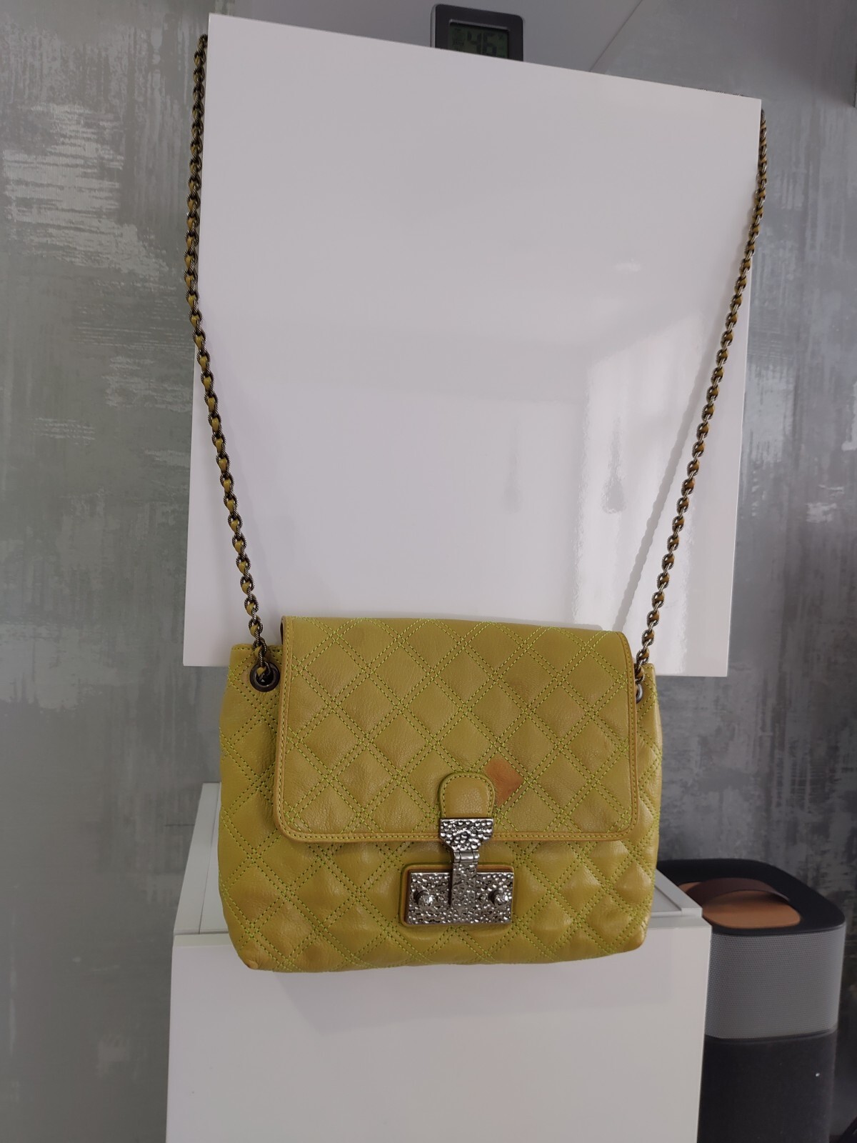 Marc Jacobs Baroque Acid Green Patent Leather Chain Crossbody Bag Shoulder Purse