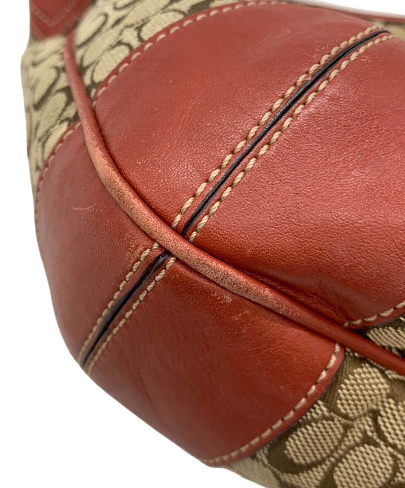 COACH 10772 Shoulder Bag Canvas Brown Red Womens Handbag Purse Monogram