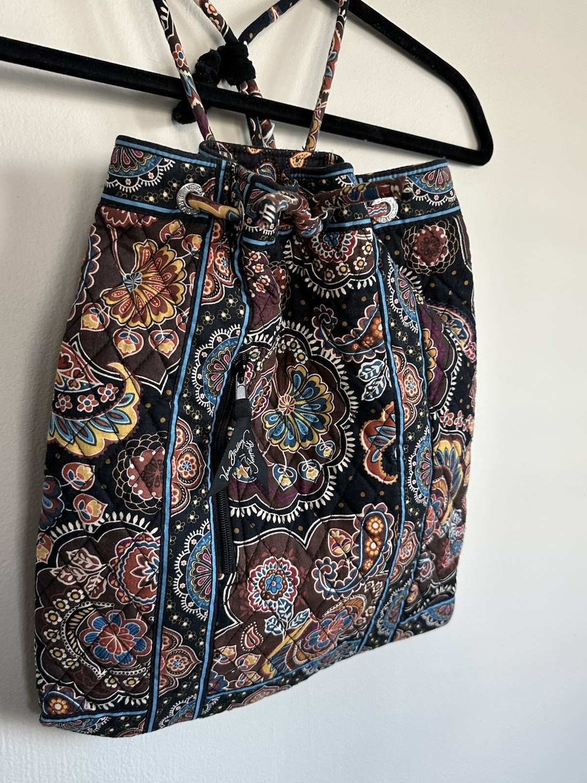 VERA BRADLEY Drawstring Paisley Backpack “Caffe Latte” Retired 14×12 in Y2K