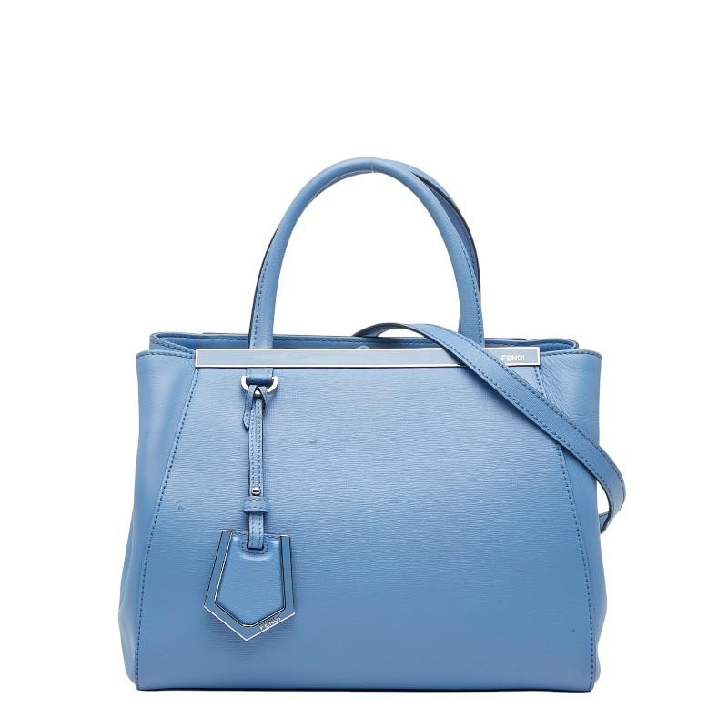 FENDI Petit 2Jours 2WAY Handbag Shoulder Bag 8BH253 Light Blue Leather Used