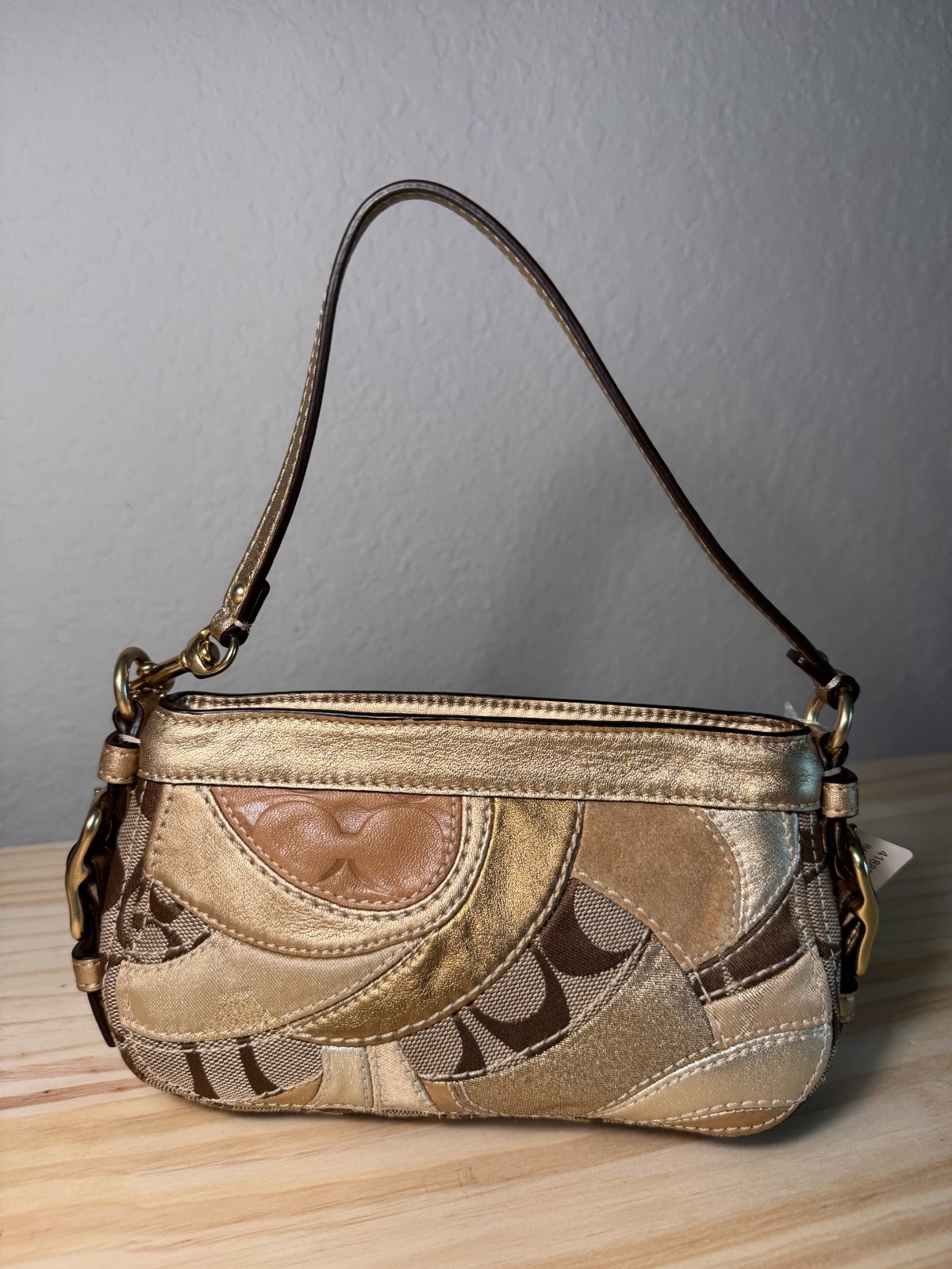Y2K 2008 Coach Khaki and Gold Zoe Patchwork Mini Bag – 41885 – New With Tags