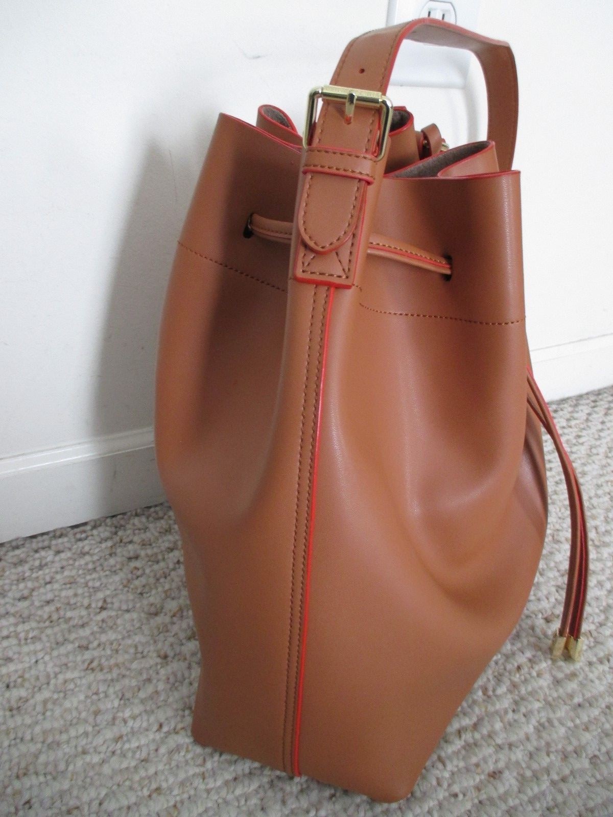 Vince Camuto Leila Drawstring Bucket Handbag NWT Bourbon Brown $278.00