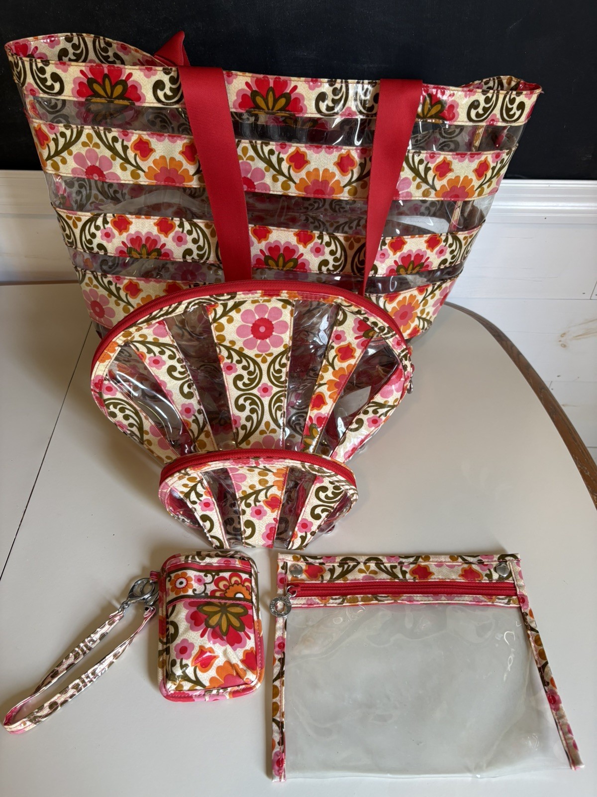 Vera Bradley 5 piece Clear Striped Beach Tote Bag in Folkloric floral (retired)