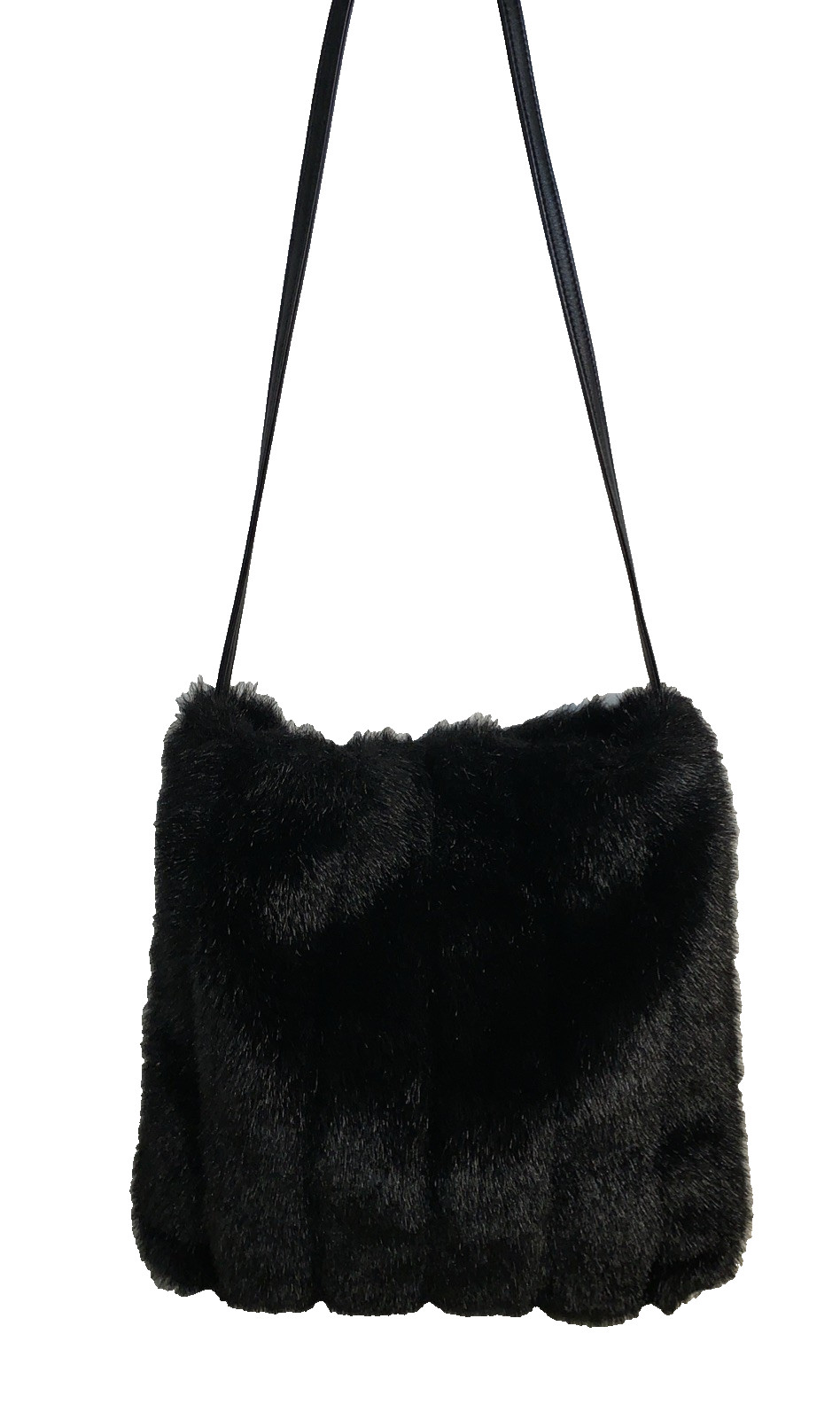 Preston & York Black Faux Fur Crossbody Shoulder Bag Tote & Faux Leather Trim