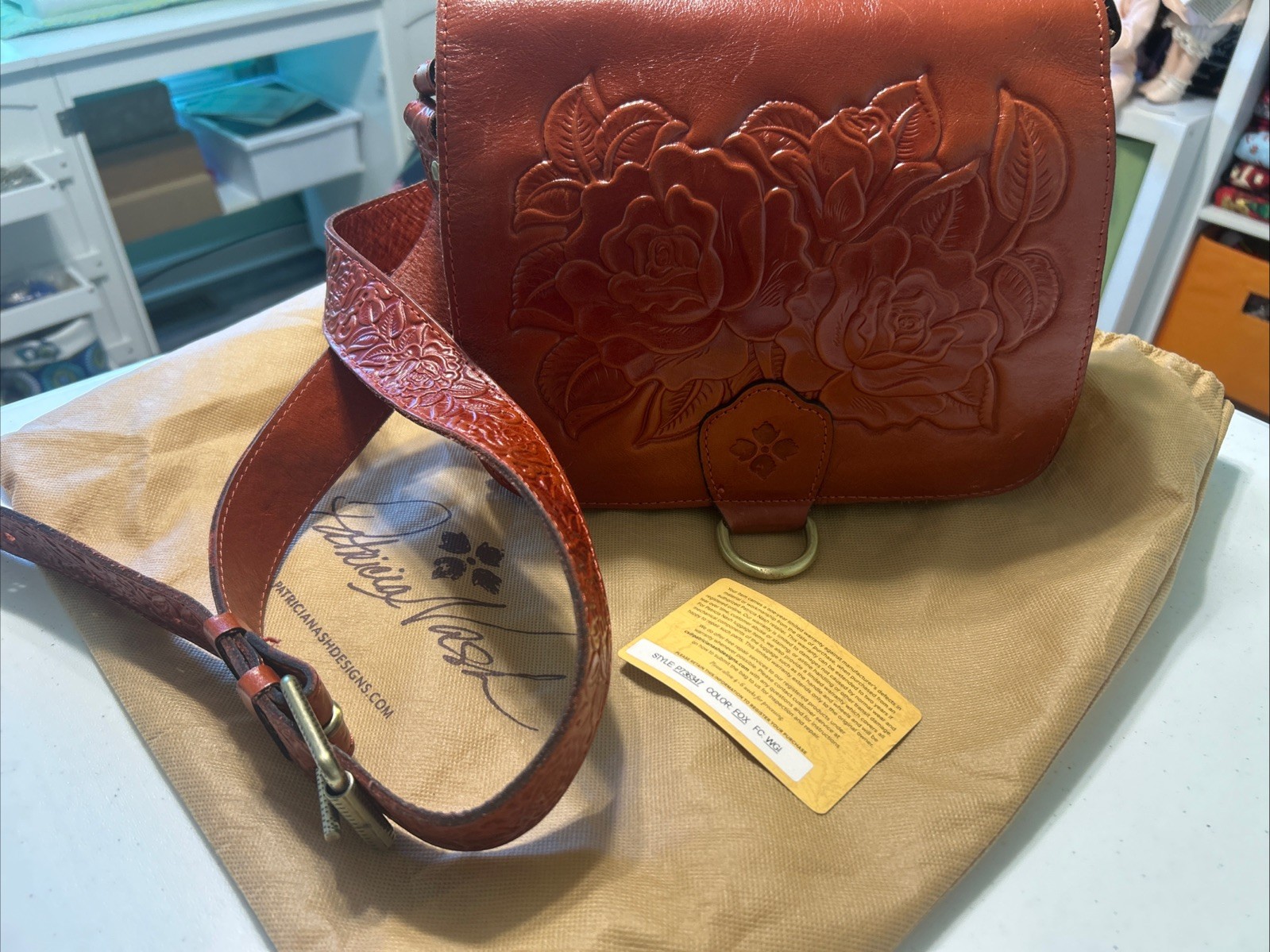Patricia Nash Hand Tool Leather Crossbody Bag. Beautiful!/Dust Bag.