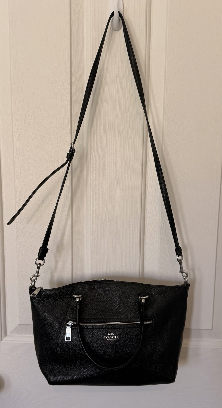 Woman’s Pebbled Black Leather Satchel/tote With Removable Shoulder Strap