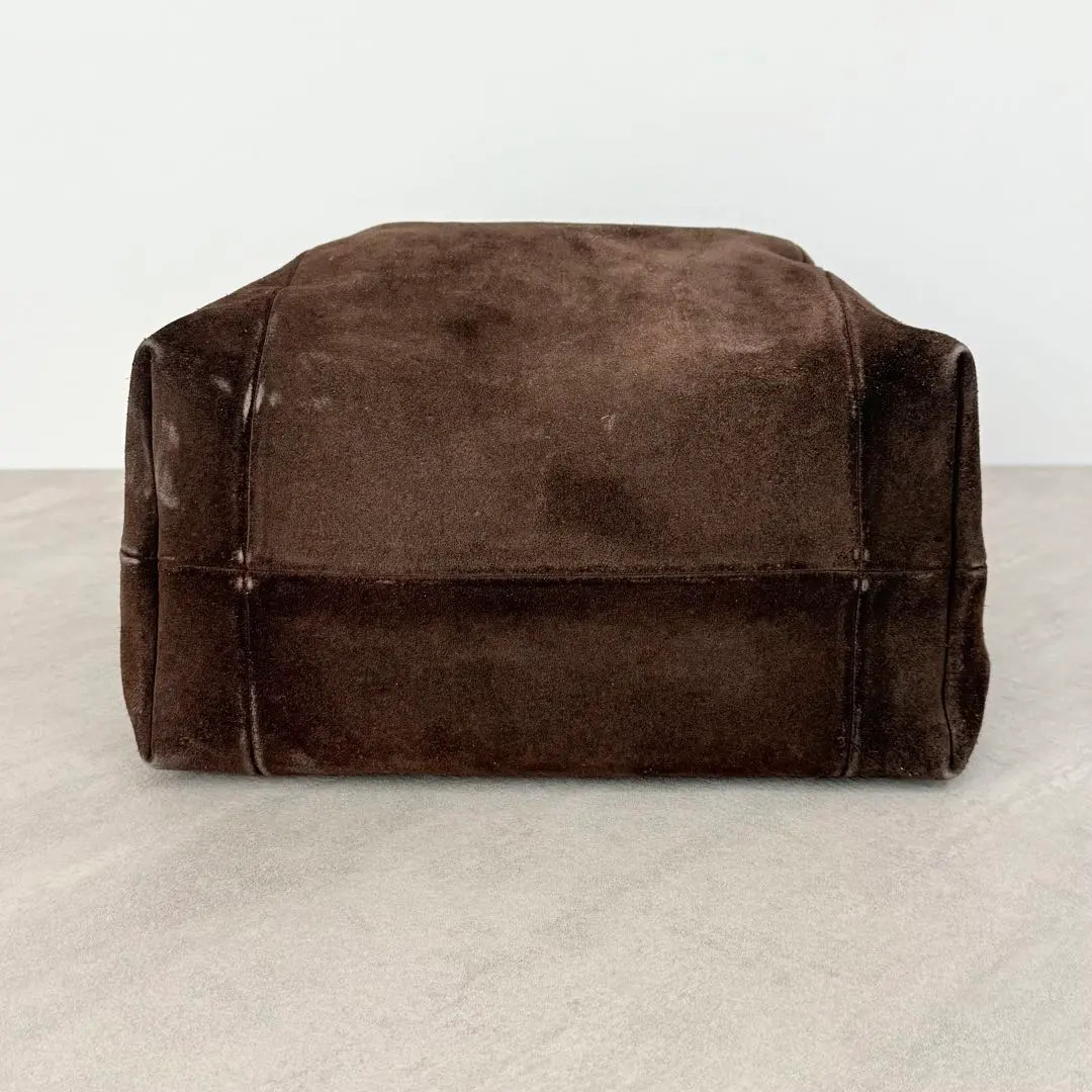 PRADA Scamosciato Met BR1943 Suede Hobo Tote Bag Dark Brown Triangle Logo GC