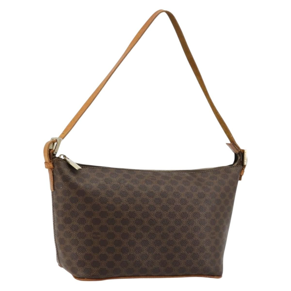 CELINE Macadam Canvas Shoulder Bag PVC Leather Brown Gold Auth bs34810