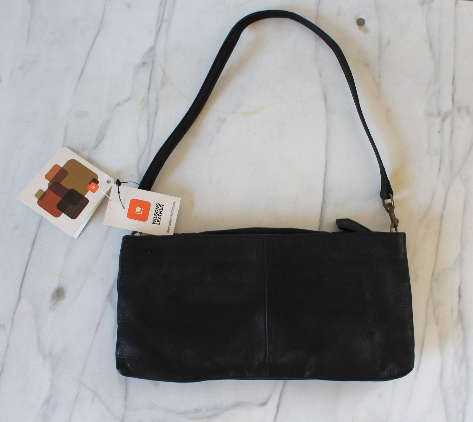 Wilsons Leather “Chain Attraction Pebble Leather Black Purse NWT