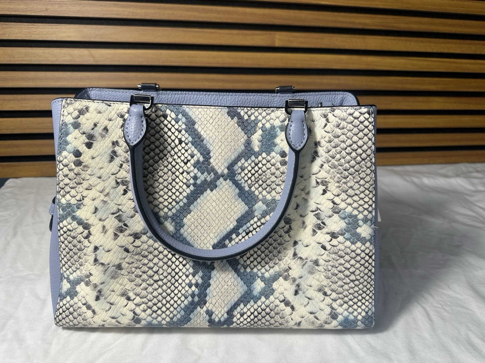 Kate Spade Leila Snake Embossed Medium Triple Compartment Satchel Muted Blue
