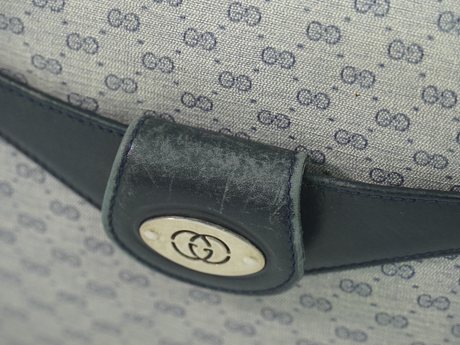 GUCCI Micro GG Canvas Shoulder Crossbody Bag Gray Navy