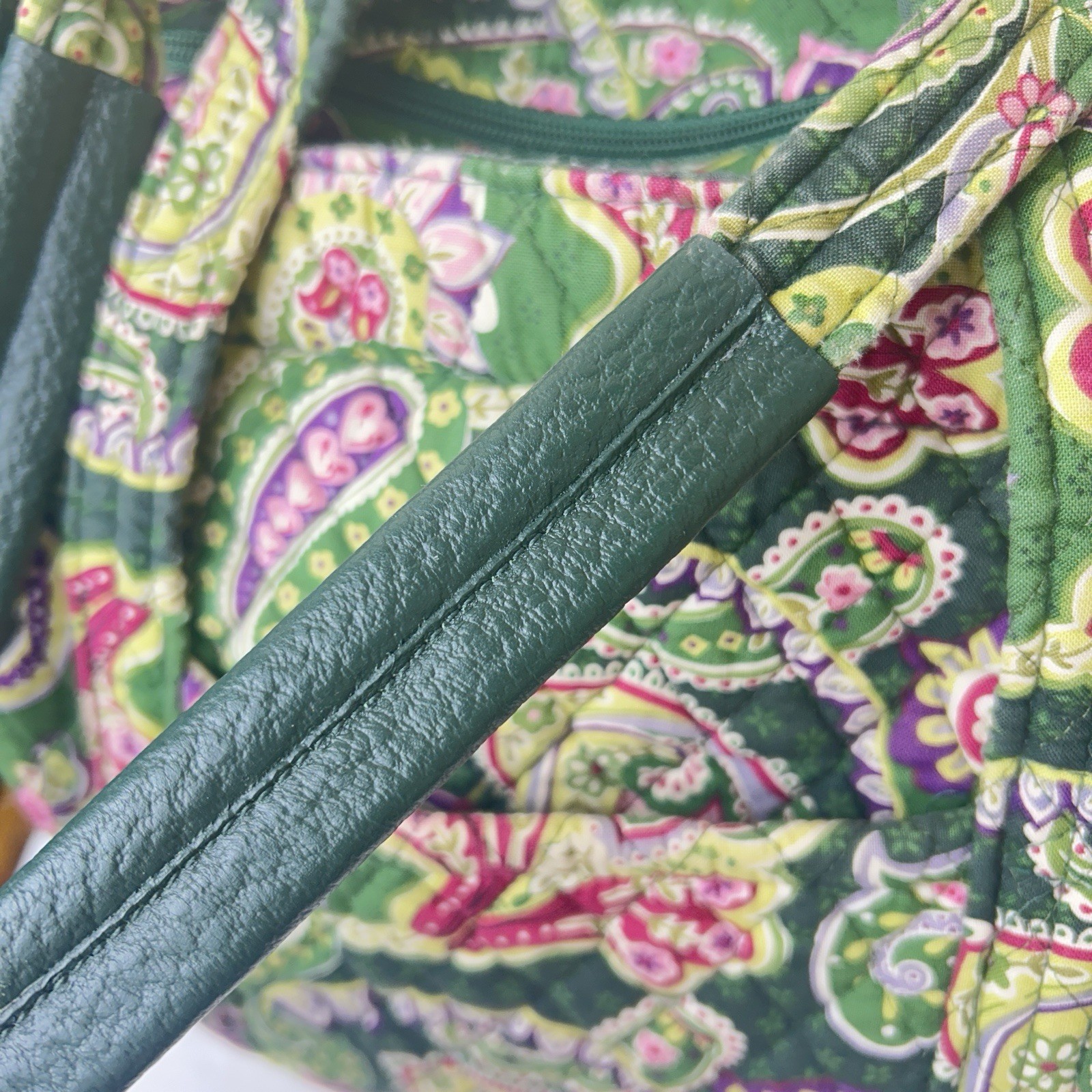 Vera Bradley Chelsea Green Paisley Purse Zippered Tote Reinforced Handles READ