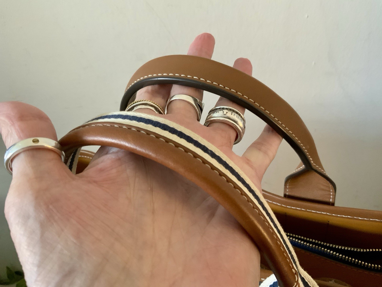 TORY BURCH PERRY MULTI STRIPE LOGO CANVAS & LEATHER TOTE BAG