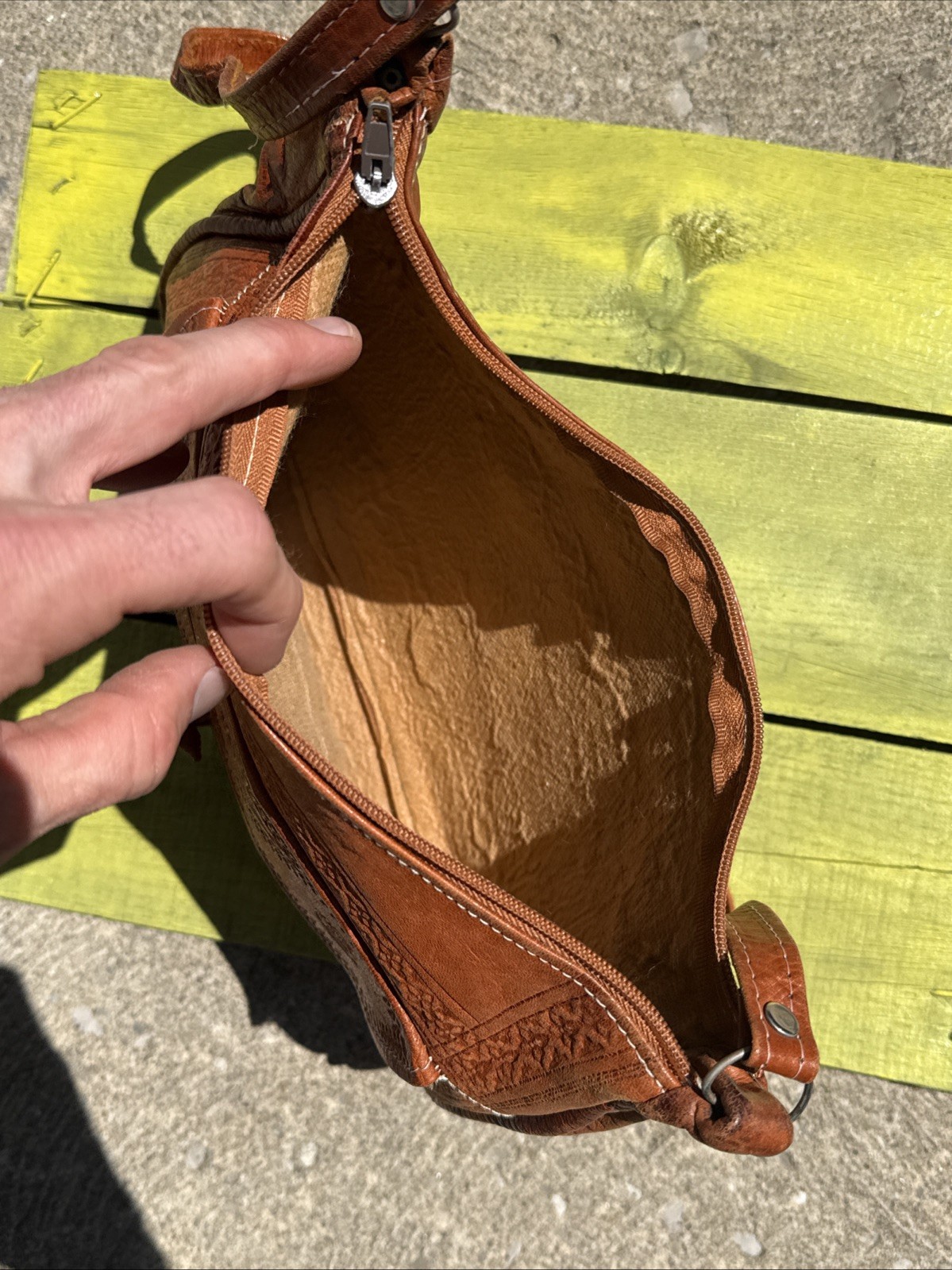 Vintage Goat Leather Purse Hand Tooled Maror Egypt Morocco 12×9” Used