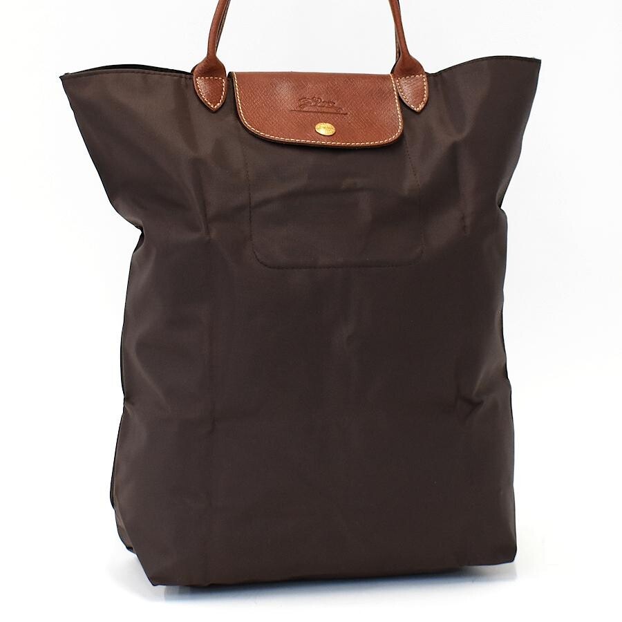 Longchamp Le Pliage Cabas Tote Bag M Brown Nylon Foldable Gold Hardware Snap
