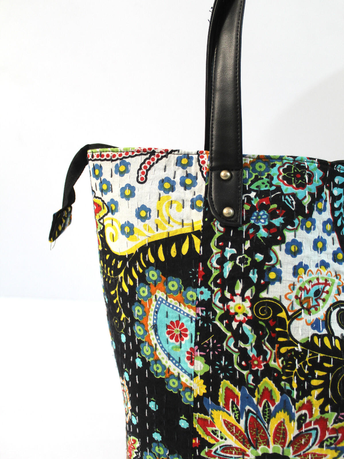 Handmade bag, Kantha work bag, hand work quilted art, indian artisen carry bag