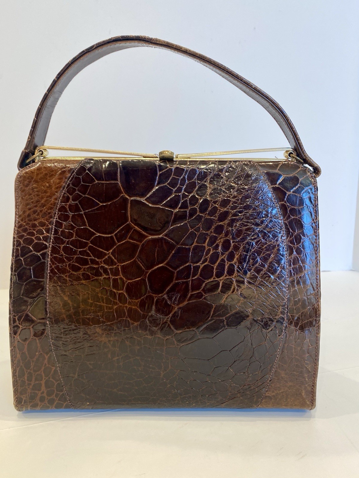 Vintage 1950s Sydney of California Structured Brown Turtle Handbag Mid-Century