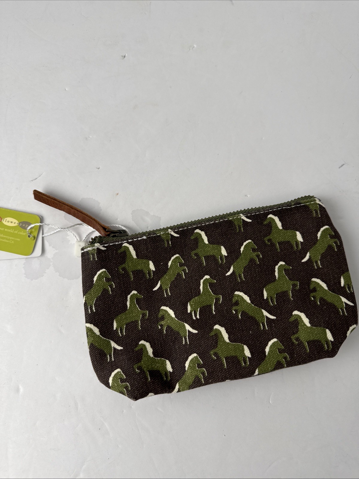 NWT Rock Flower Paper Brown Horse Cotton Small Zip Pouch 7″x4″
