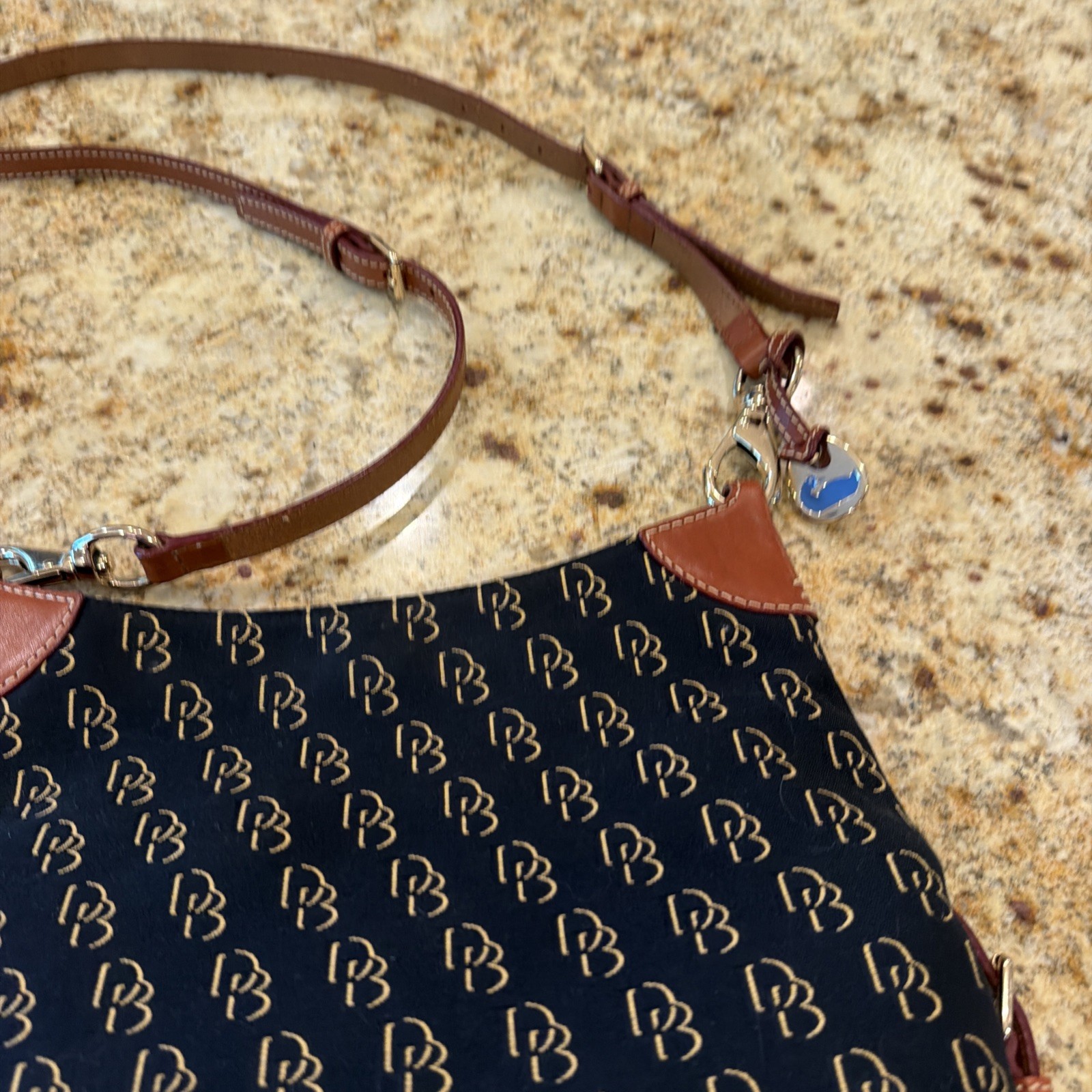 Dooney & Bourke Florentine Medium Black Brown Crossbody Jaquard Canvas Leather