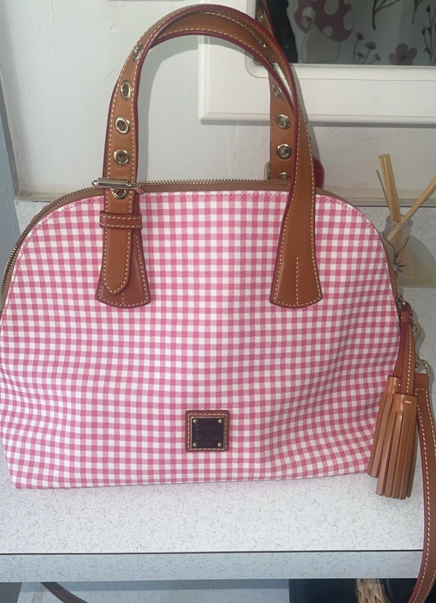 Dooney & Bourke Pink/White Gingham Satchel Top Handle Detachable Strap Wallet