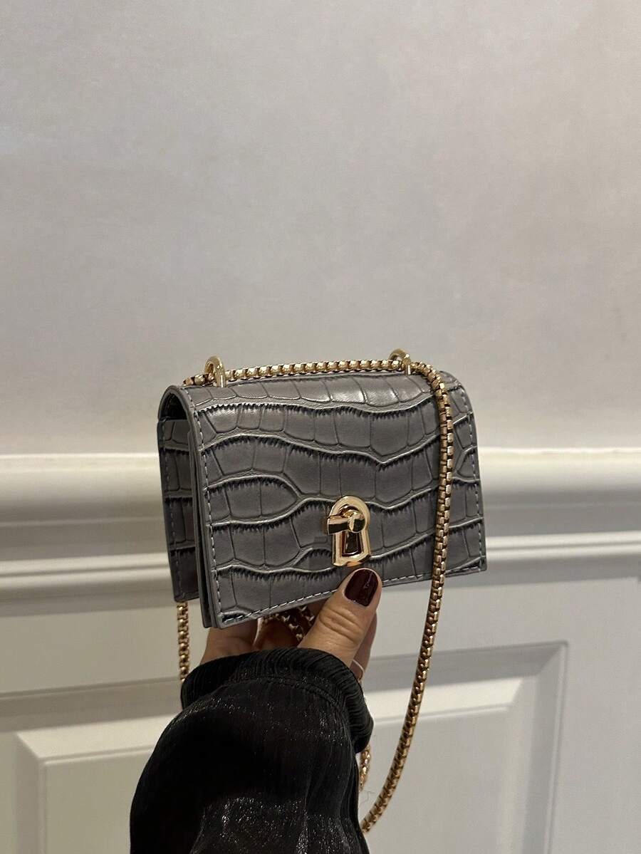 Mini Square Bag Turn Lock Chain Strap Fashionable Shoulder Crossbody Purse