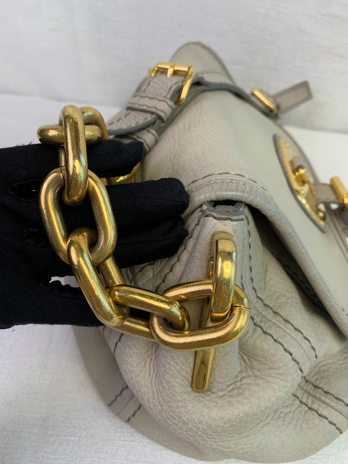 Authentic Prada Light Grey Grained Coated Material Chain Shoulder Bag/WJ06105609