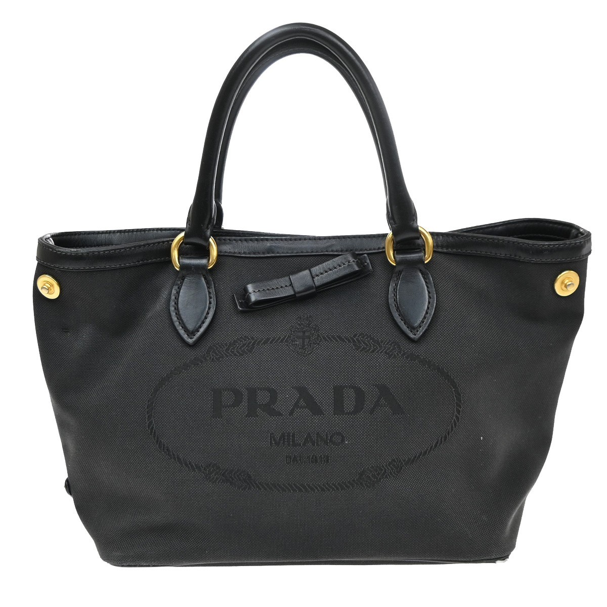 PRADA Logo Jacquard Shoulder Hand Bag Canvas Leather Black GHW 30SA098