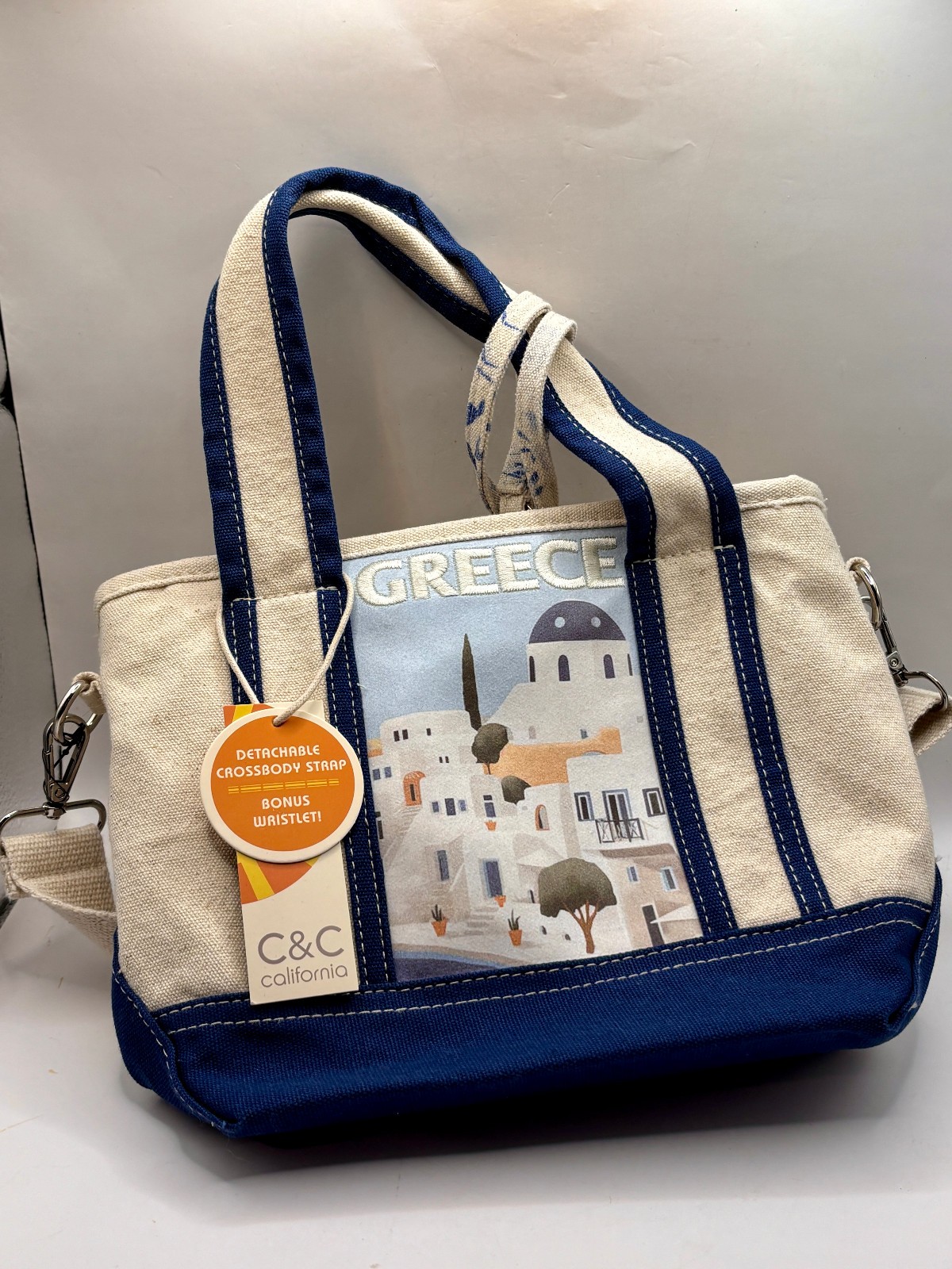 C&C California Greece Canvas Tote Bag Purse w/ Toile Wristlet Tiktok NEW NWT