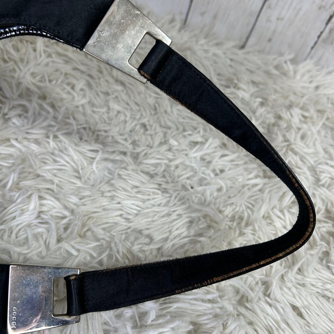 GUCCI Nylon Leather One Shoulder Bag Black Women Auth 6.29 x 10.62 x 4.33inch