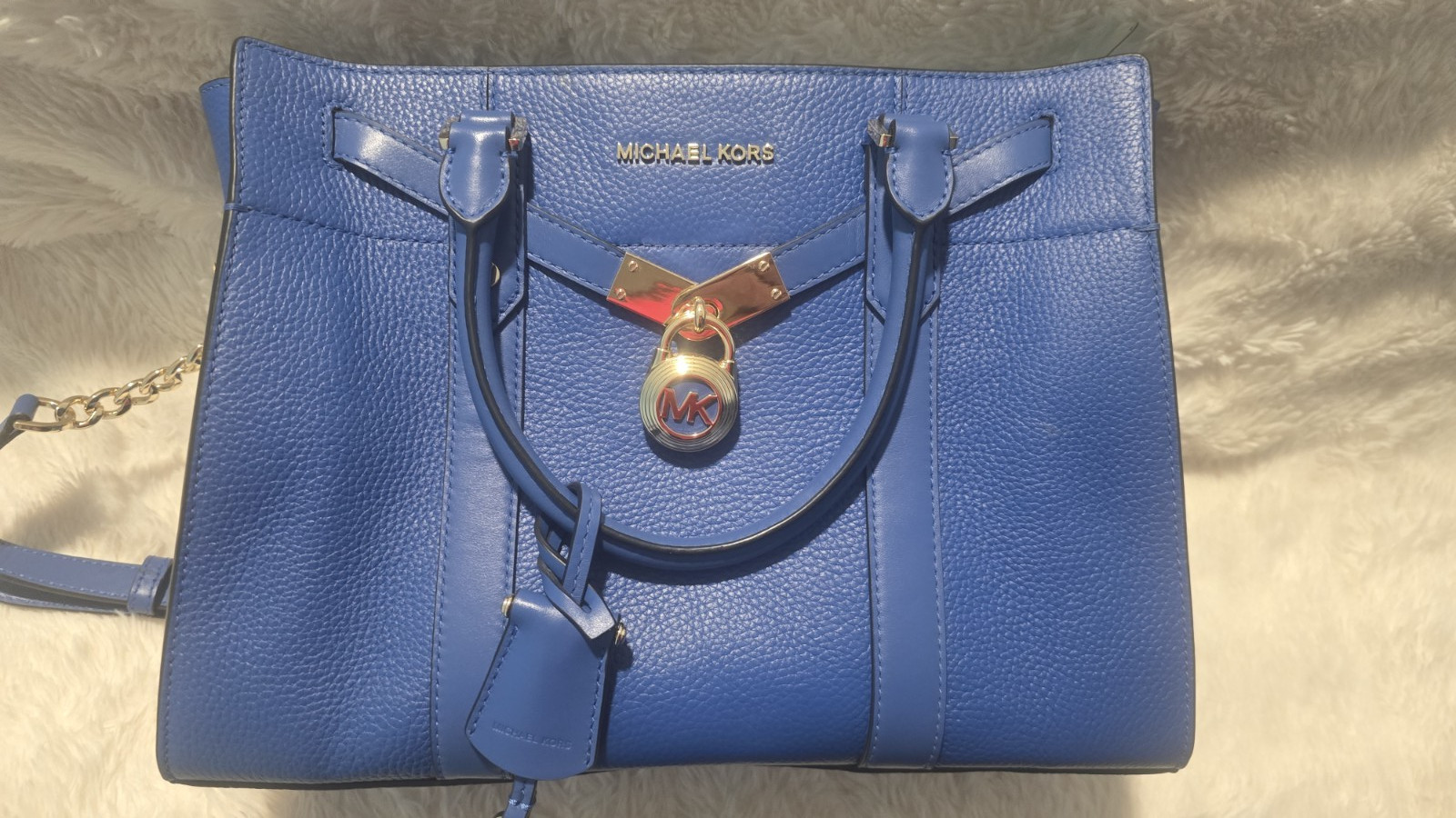 Michael Kors Blue Pebbled Satchel Top Handle Zip Bag w/ Lock & Key & Wallet