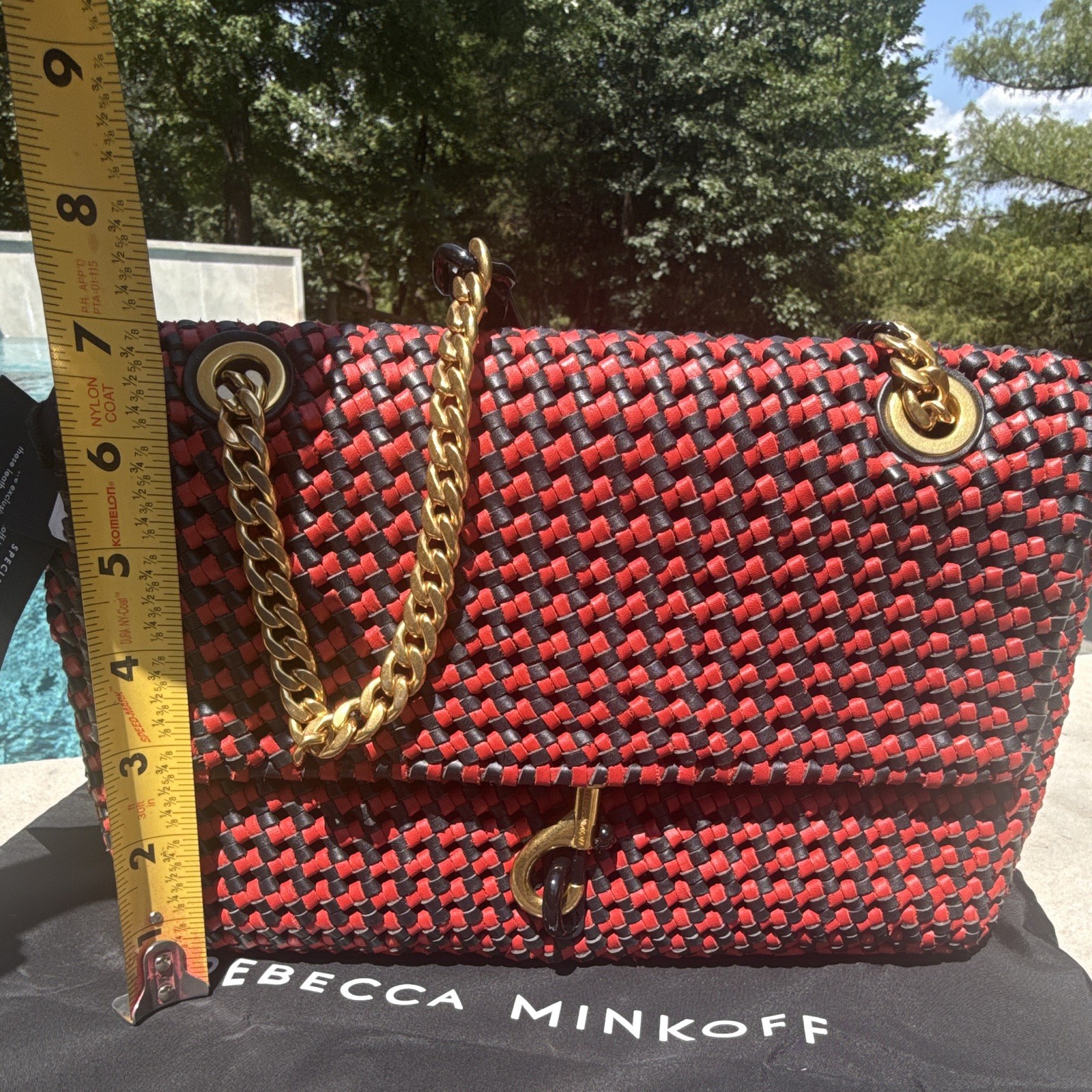 Rebecca Minkoff Edie Woven Medium Crossbody – Black/Chili Red