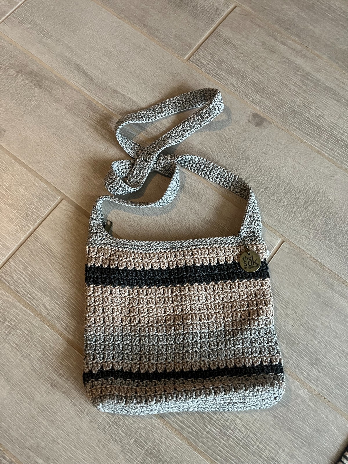 The Sak Originals Crochet Crossbody Bag – Neutral Striped Boho Purse