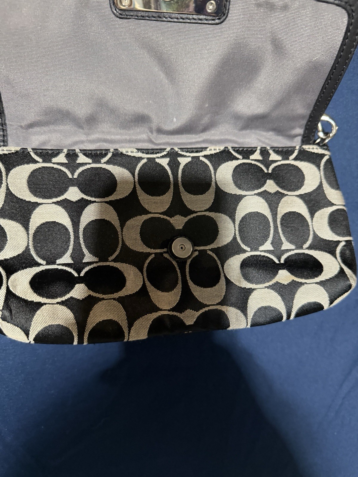 Coach Signature Logo Turn Lock Small Shoulder Bag Detachable Strap Black Beige