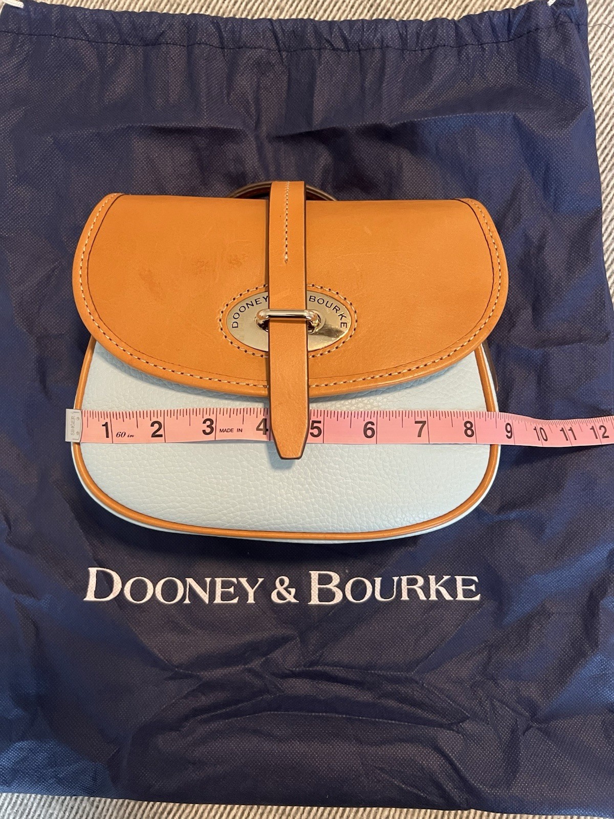 Dooney & Bourke Cristina/Christina Satchel Light Baby Blue and Saddle