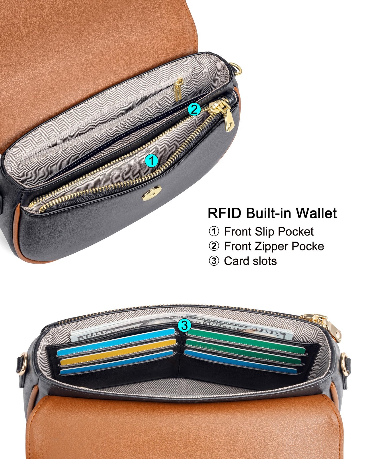 Shoulder Bag for Women with RFID Built-in Wallet, Trendy Underarm Bag Crossbo…