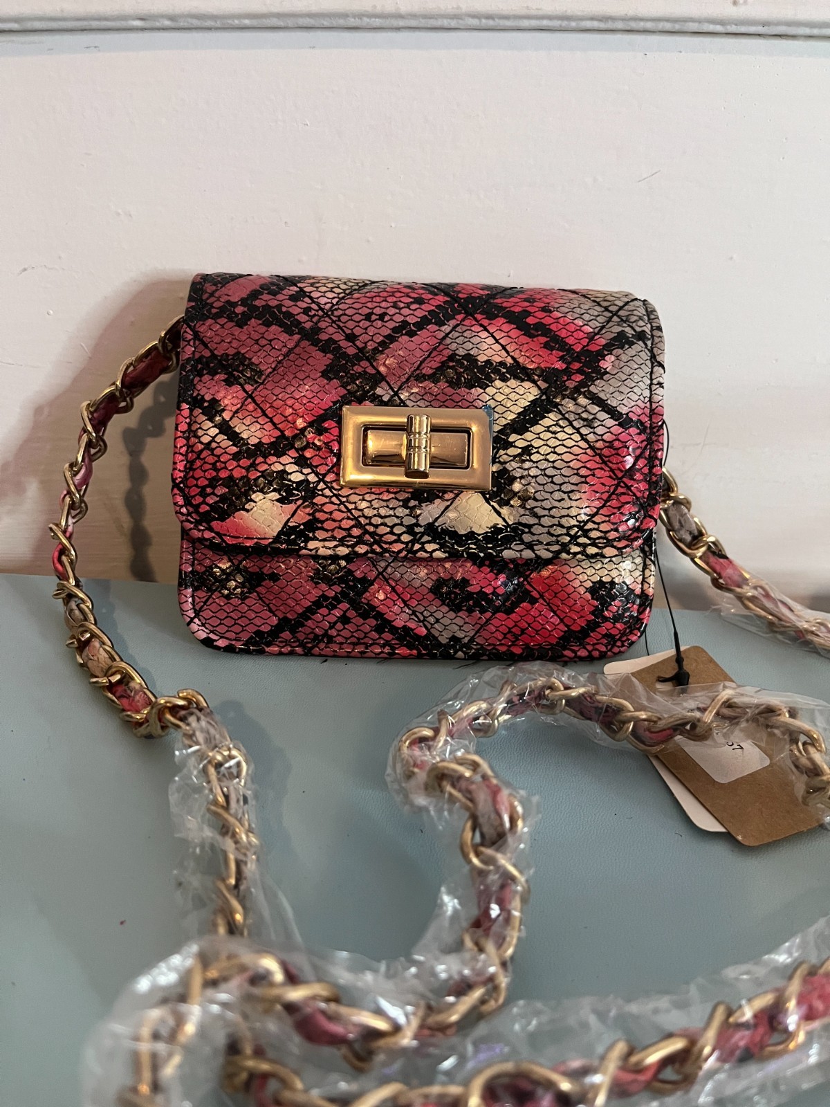 Faux Leather Multicolor Mini Snake Printed Shoulder Crossbody Purse 5W*3H*1.75D.