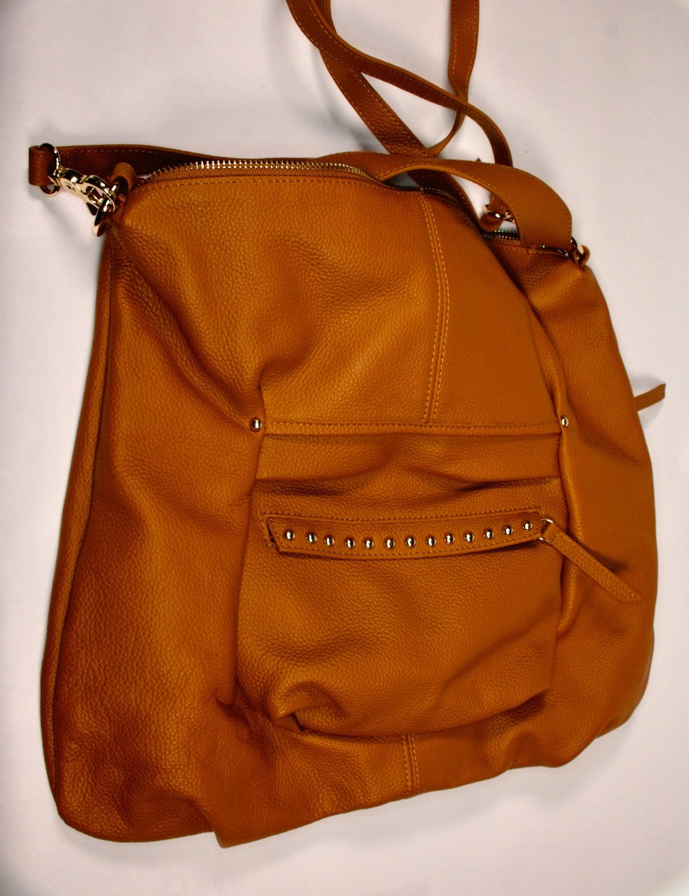 Laggo (Joyce) – Genuine pebbled leather hobo bag w/multiple pockets. British Tan