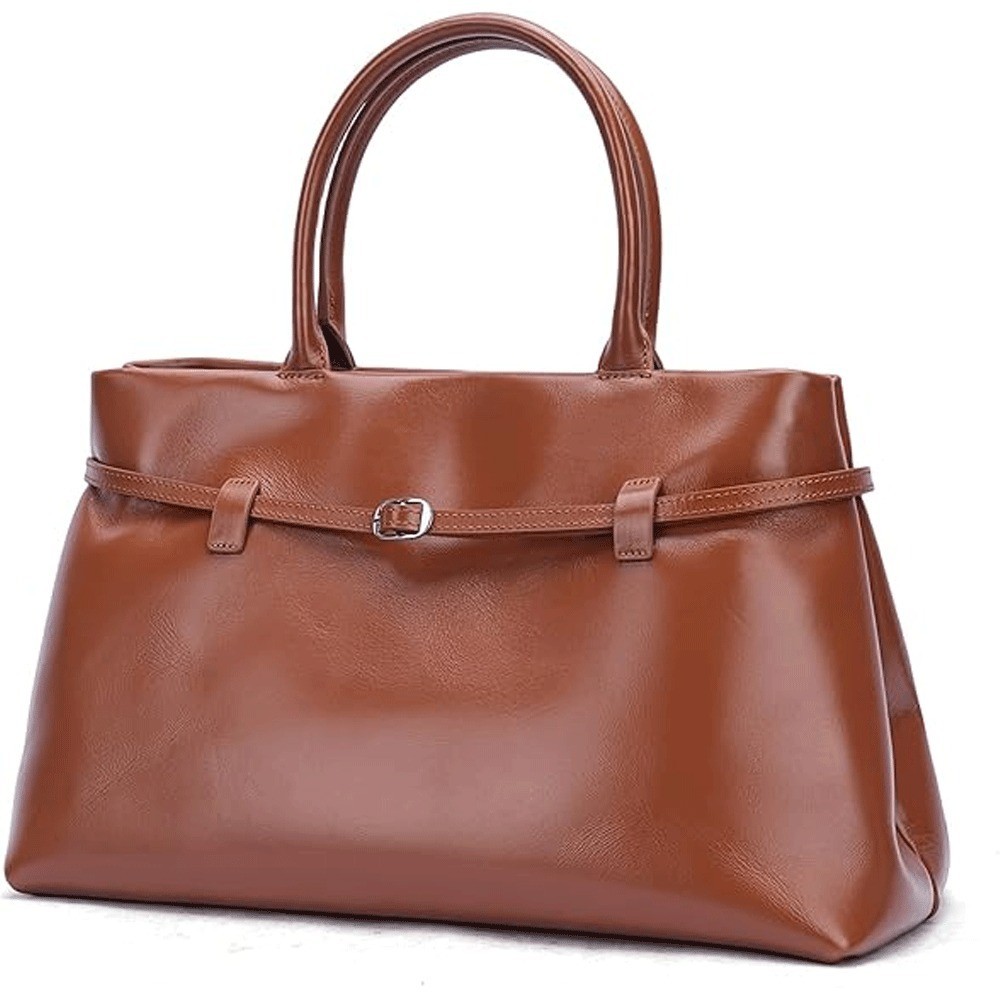 Masa Kawa Leather Tote Bag Women Waterproof Crossbody Office Handbag Brown