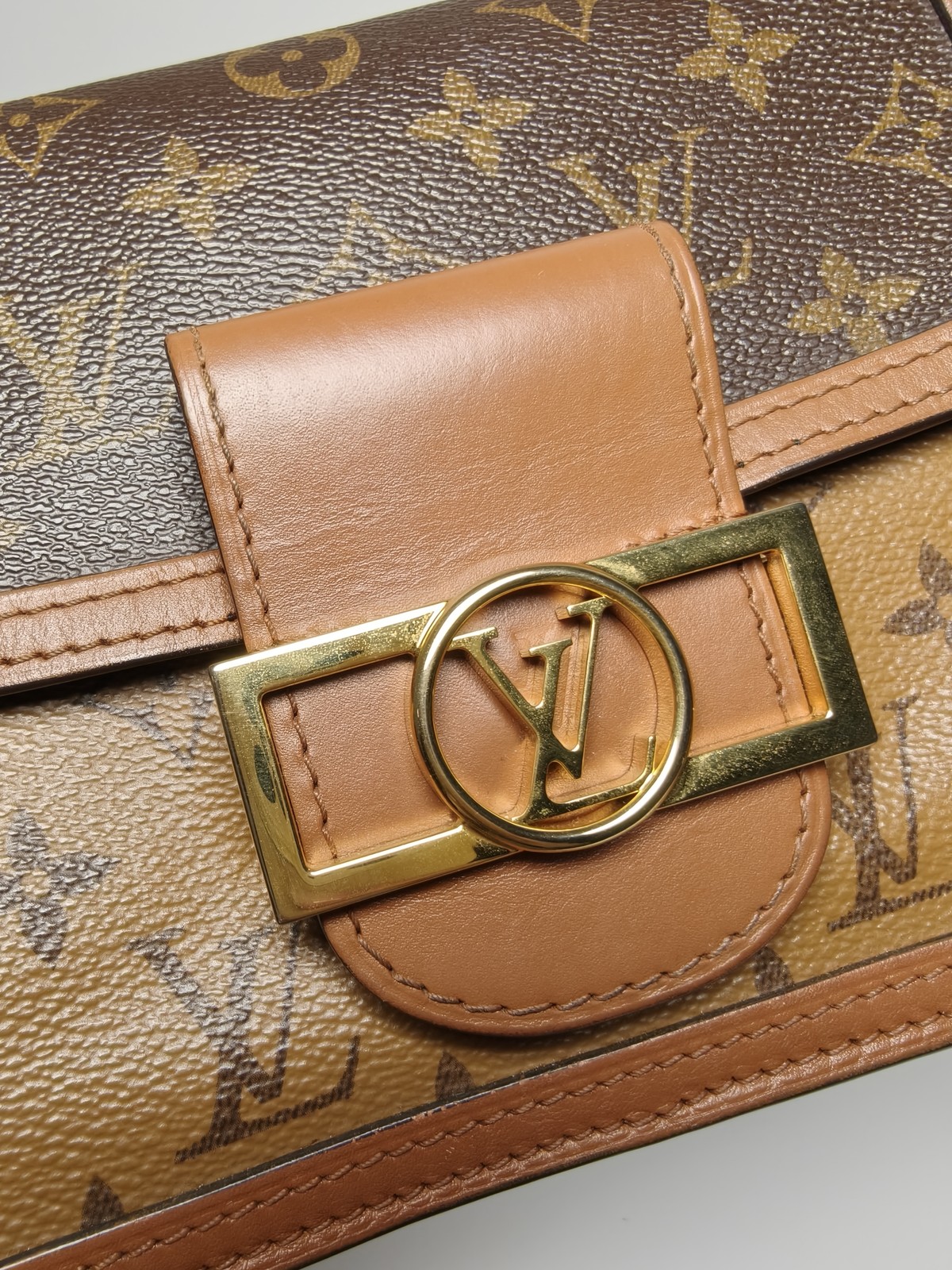 Louis Vuitton Dauphine Small Monogram Reverse Canvas Flap Bag Gold HW