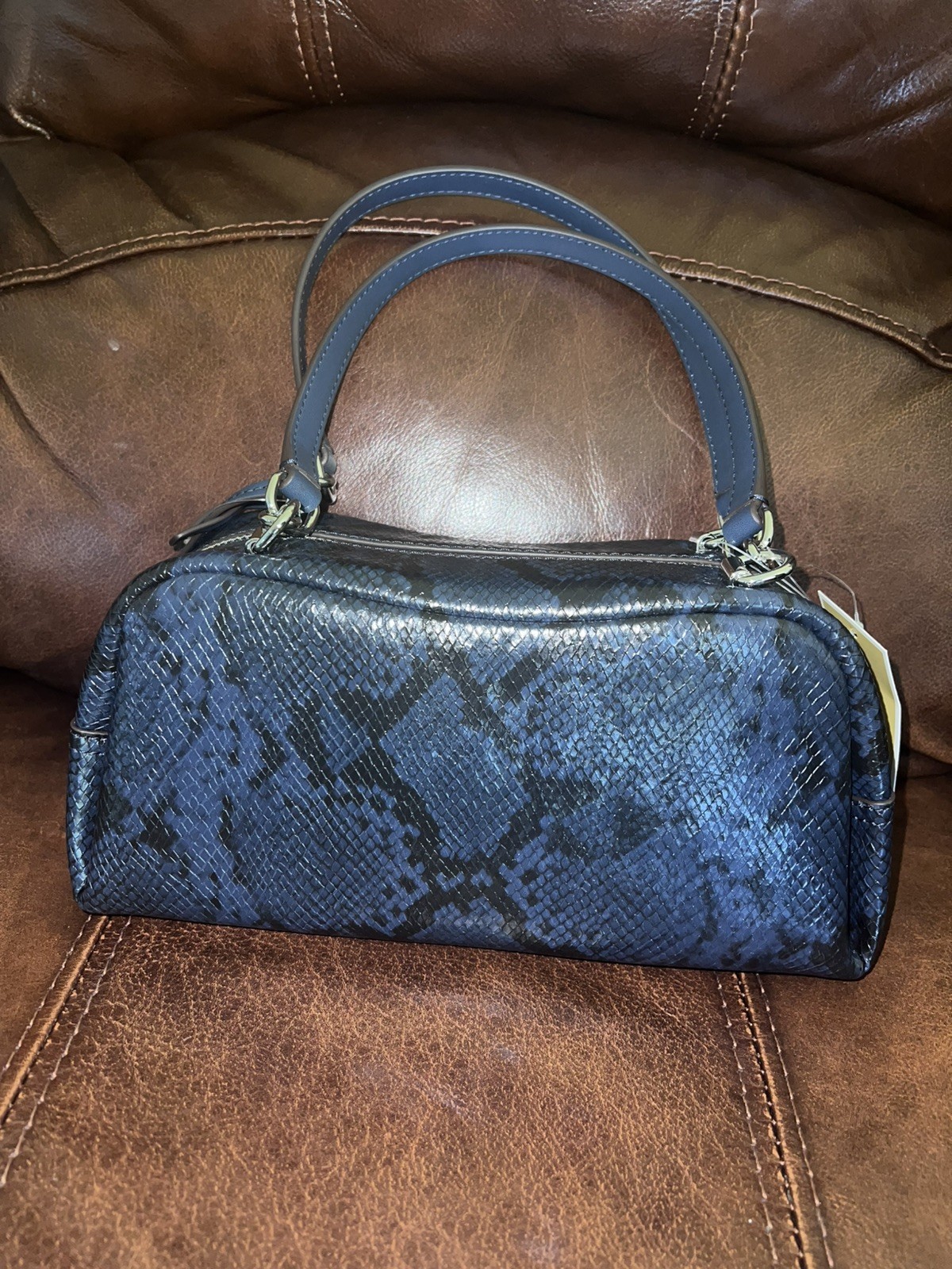 Michael Kors Cecily Women Small Snake Embossed Shoulder Bag Navy