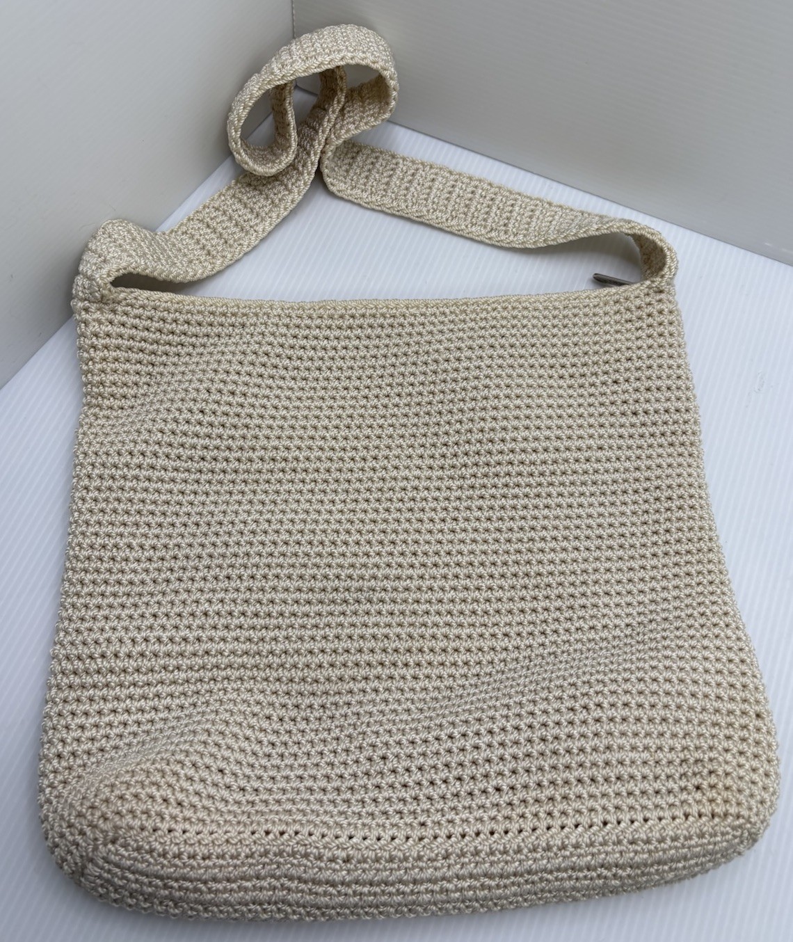 THE SAK Women Crochet Purse Front Pocket Shoulder Bag Cream 11 By 11 Inches
