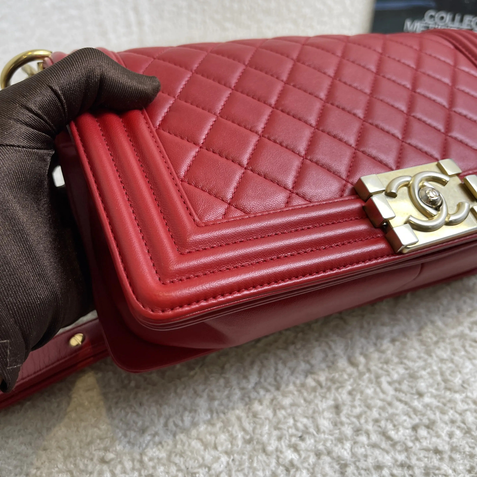 Chanel Le Boy Lambskin Red Medium Shoulder Bag Gold Hardware